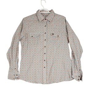Cinch Womens XL Western Shirt Orange Blue Geometric‎ Print Long Sleeve